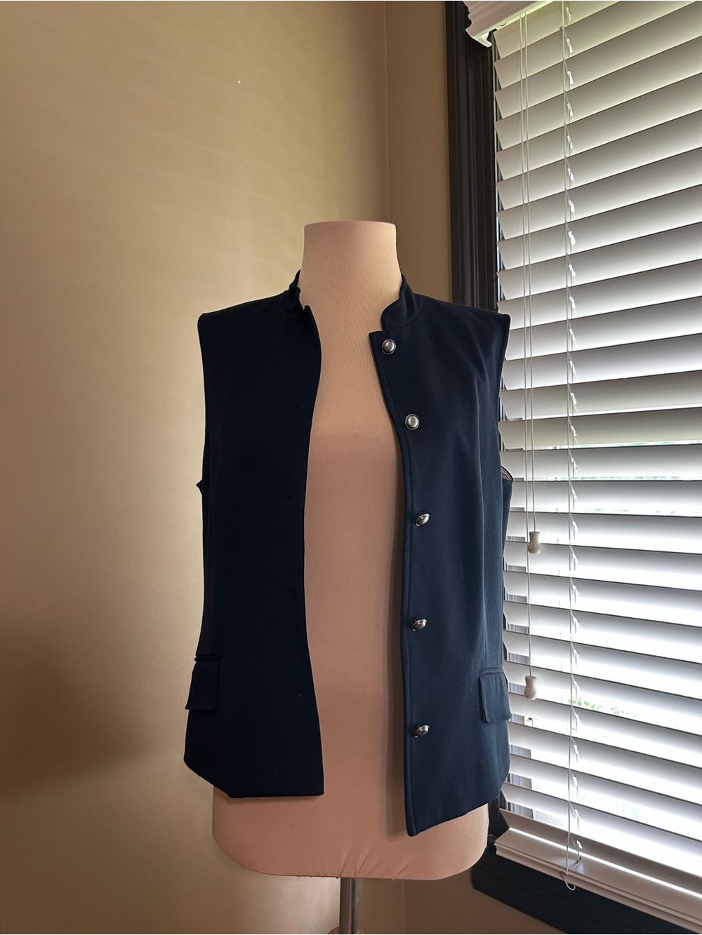Talbots Navy Stretch Sleeveless Button Vest - Picture 2 of 6